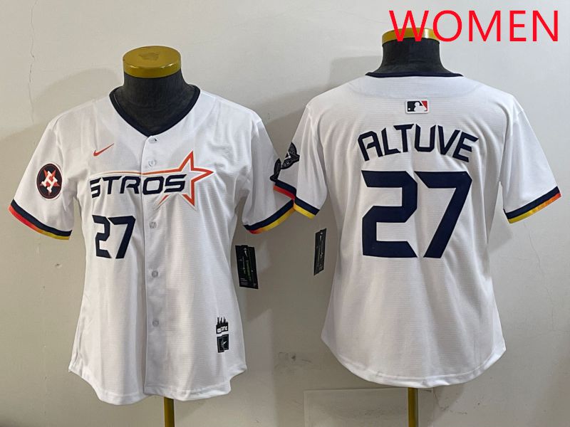 Women Houston Astros #27 Altuve White three generations Joint Name Nike 2025 MLB Jersey style 5->women mlb jersey->Women Jersey